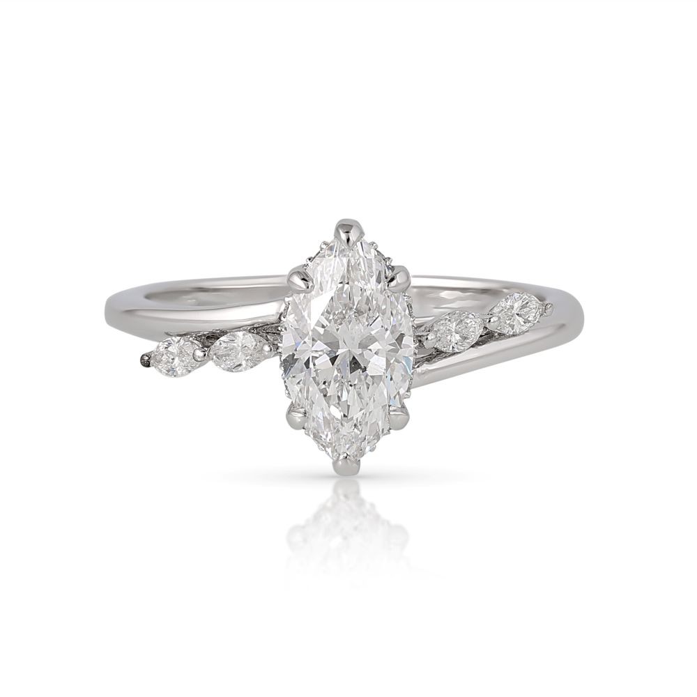 Inel Aur Alb 18k, Diamant Natural Solitaire 1.00 Ct D / SI1 , Diamante Naturale 0.20 Ct EF/VS