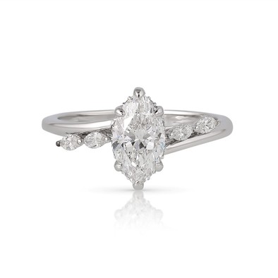Inel Aur Alb 18k, Diamant Natural Solitaire 1.00 Ct D / SI1 , Diamante Naturale 0.20 Ct EF/VS