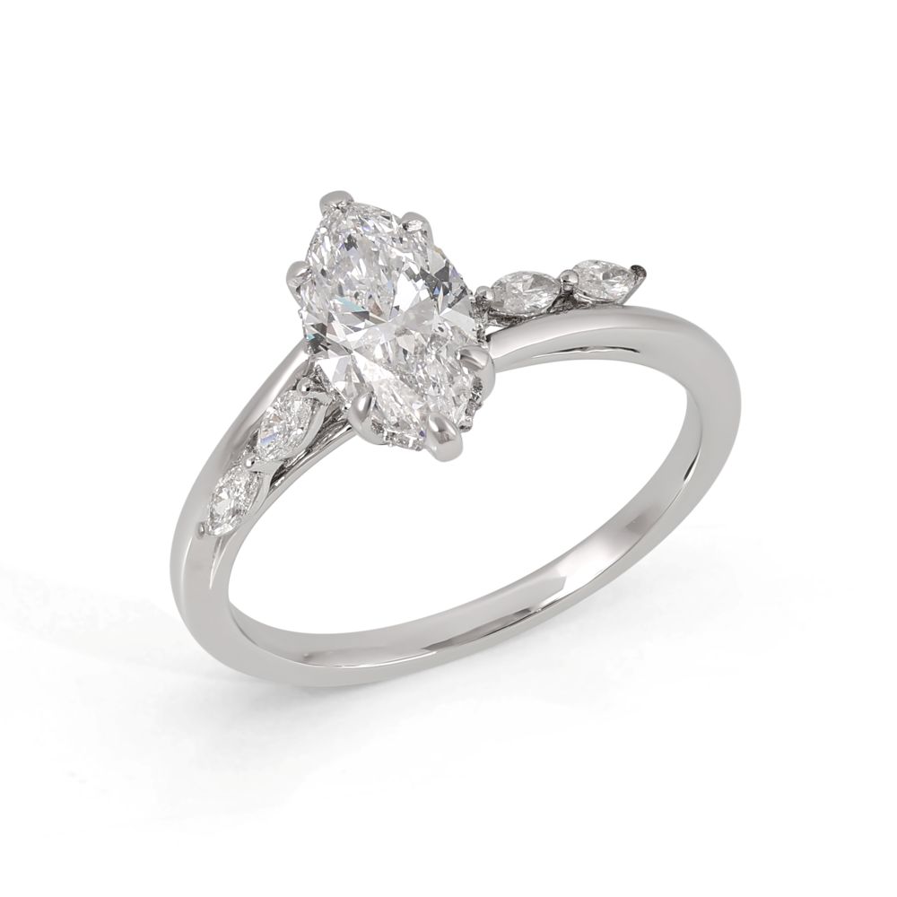 Inel Aur Alb 18k, Diamant Natural Solitaire 1.00 Ct D / SI1 , Diamante Naturale 0.20 Ct EF/VS