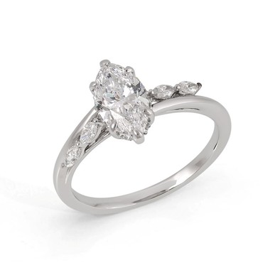 Inel Aur Alb 18k, Diamant Natural Solitaire 1.00 Ct D / SI1 , Diamante Naturale 0.20 Ct EF/VS