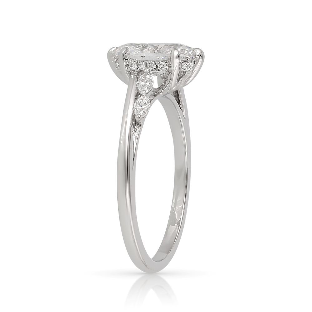 Inel Aur Alb 18k, Diamant Natural Solitaire 1.00 Ct D / SI1 , Diamante Naturale 0.20 Ct EF/VS