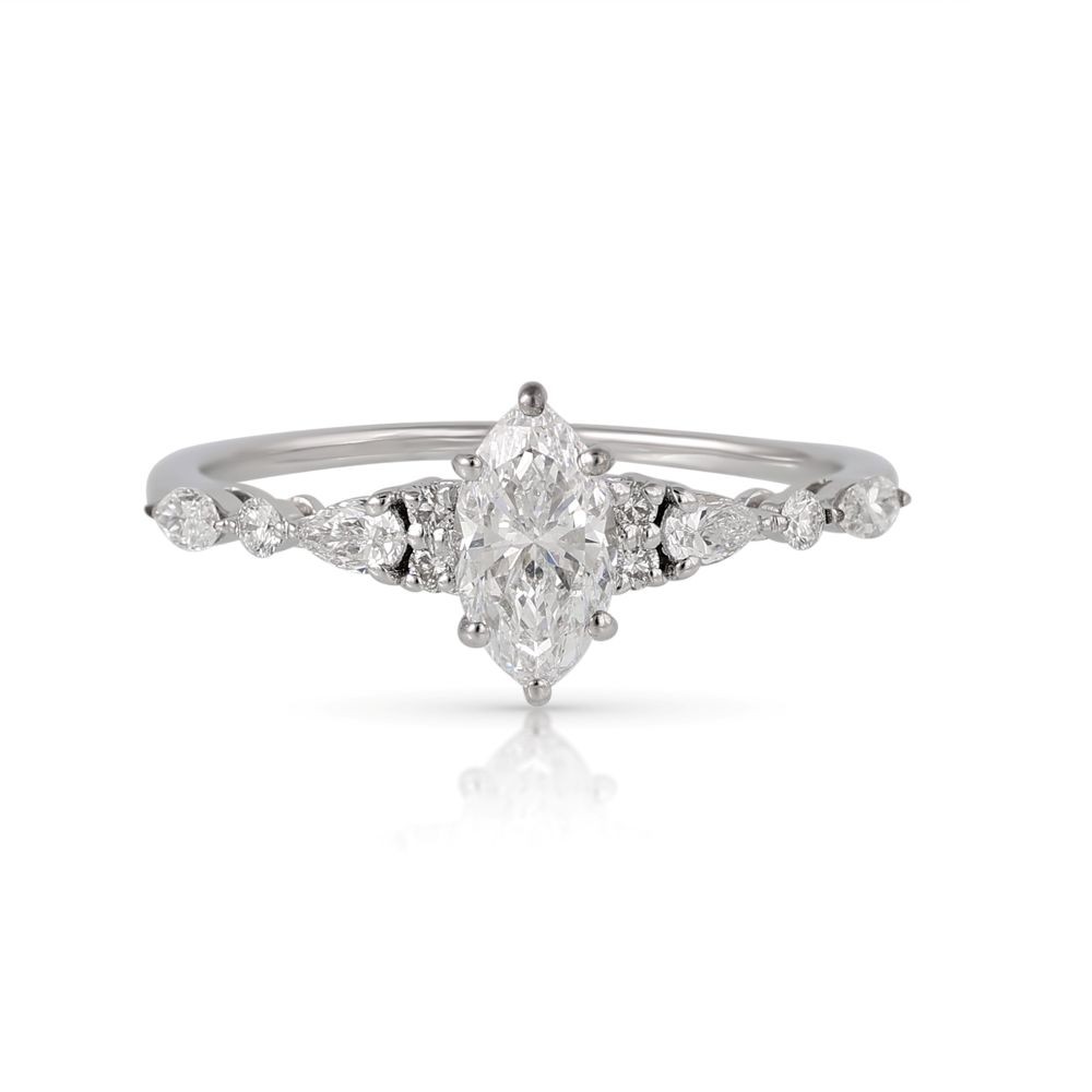 Inel Aur Alb 18k, Diamant Natural Solitaire 0.50 Ct D / SI1 , Diamante Naturale 0.33 Ct EF/VS