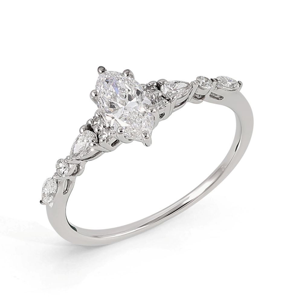 Inel Aur Alb 18k, Diamant Natural Solitaire 0.50 Ct D / SI1 , Diamante Naturale 0.33 Ct EF/VS