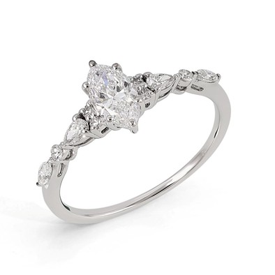 Inel Aur Alb 18k, Diamant Natural Solitaire 0.50 Ct D / SI1 , Diamante Naturale 0.33 Ct EF/VS