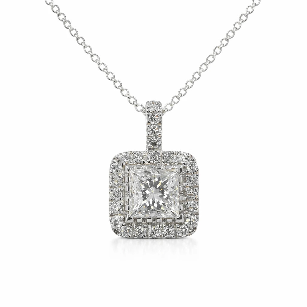 Colier Aur Alb 18k , Diamant Natural Solitaire 0.60 Ct D/VS2 , Diamante Naturale 0.26 Ct EF/VS