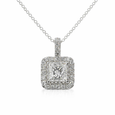 Colier Aur Alb 18k , Diamant Natural Solitaire 0.60 Ct D/VS2 , Diamante Naturale 0.26 Ct EF/VS
