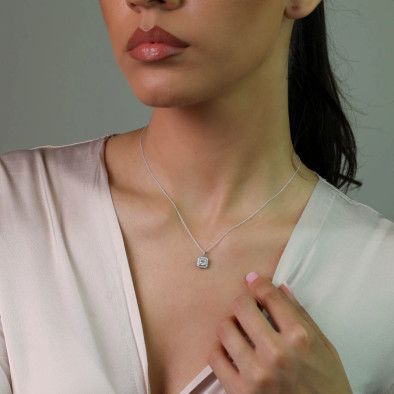 Colier Aur Alb 18k , Diamant Natural Solitaire 0.60 Ct D/VS2 , Diamante Naturale 0.26 Ct EF/VS