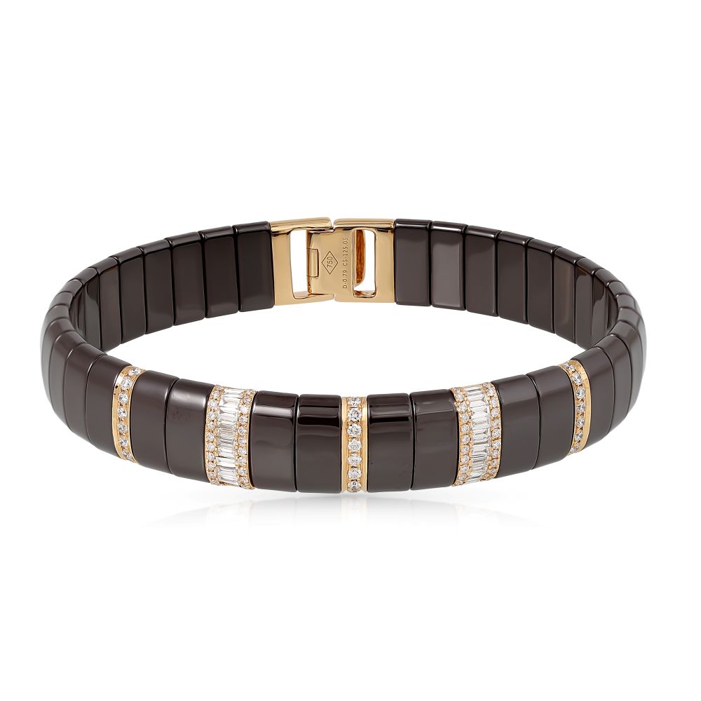 Bratara Unisex Aur Galben 18k, Ceramica 120 Ct , Diamante Naturale 0.89 Ct FG/VS-SI