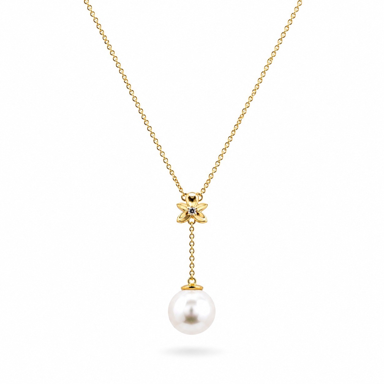 Colier Aur Galben 18k, Perla 9 mm , Diamante Naturale 0.011 Ct H/SI1