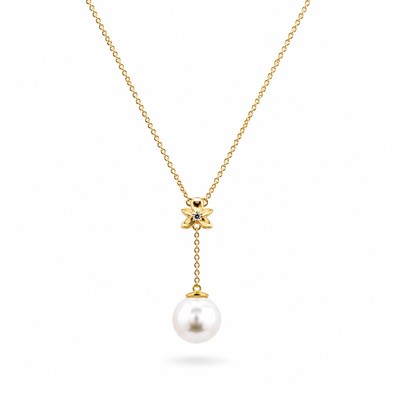 Colier Aur Galben 18k, Perla 9 mm , Diamante Naturale 0.011 Ct H/SI1