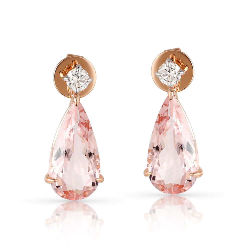 Cercei Aur Roz 18k, Morganit Roz 7.60 Ct , Diamante Naturale 0.44 Ct FG/VS-SI