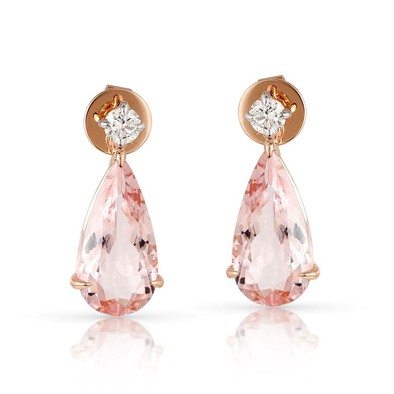 Cercei Aur Roz 18k, Morganit Roz 7.60 Ct , Diamante Naturale 0.44 Ct FG/VS-SI