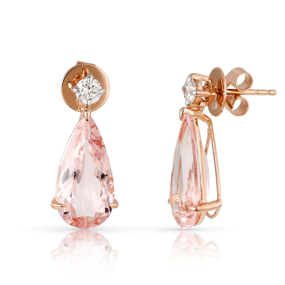 Cercei Aur Roz 18k, Morganit Roz 7.60 Ct , Diamante Naturale 0.44 Ct FG/VS-SI