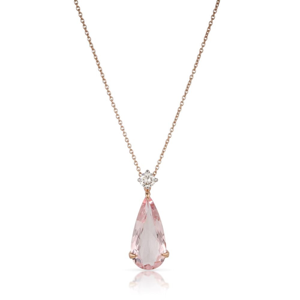 Colier Aur Roz 18k, Morganit Roz 4.05 Ct , Diamante Naturale 0.22 Ct FG/VS-SI