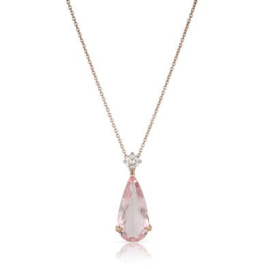 Colier Aur Roz 18k, Morganit Roz 4.05 Ct , Diamante Naturale 0.22 Ct FG/VS-SI