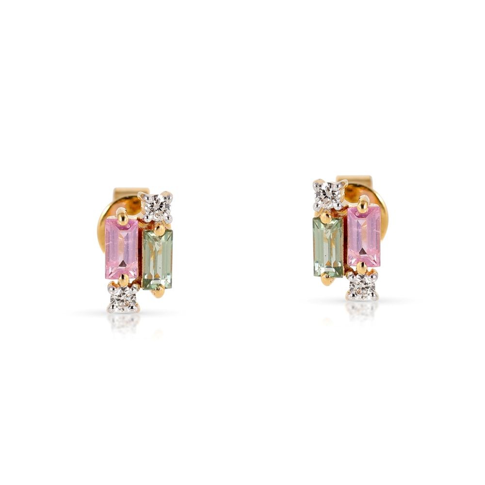 Cercei Aur Roz 14k, Safire 0.64 Ct , Diamante Naturale 0.08 Ct FG/VS-SI