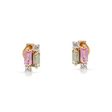 Cercei Aur Roz 14k, Safire 0.64 Ct , Diamante Naturale 0.08 Ct FG/VS-SI