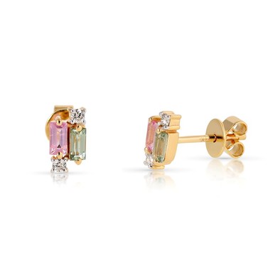 Cercei Aur Roz 14k, Safire 0.64 Ct , Diamante Naturale 0.08 Ct FG/VS-SI