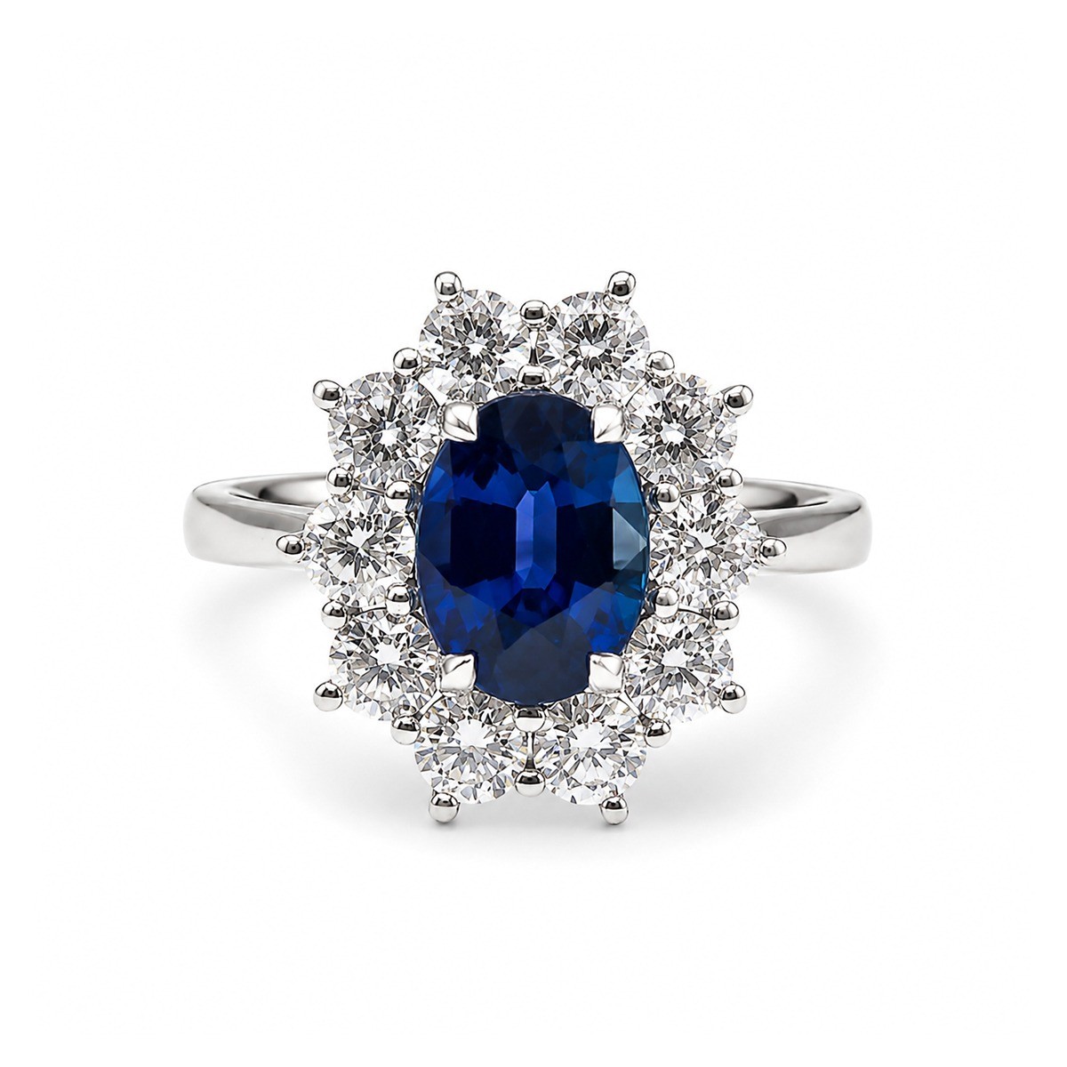 Inel Aur Alb 14k, Safir Ceylon 2.00 Ct , Diamante Naturale 1.10 Ct GH/VS