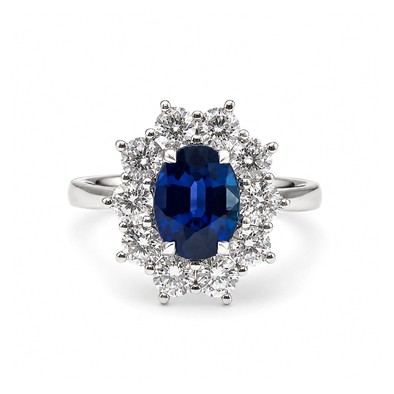 Inel Aur Alb 14k, Safir Ceylon 2.00 Ct , Diamante Naturale 1.10 Ct GH/VS