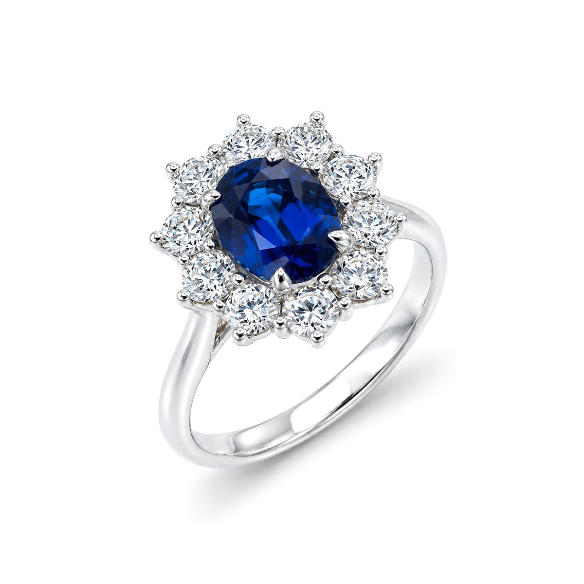 Inel Aur Alb 14k, Safir Ceylon 2.00 Ct , Diamante Naturale 1.10 Ct GH/VS