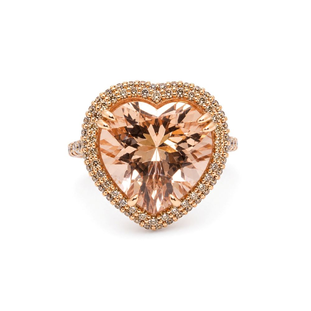 Inel Aur Roz 18k, Morganit 6.90 Ct, Diamante Naturale Champagne 1.01 Ct VS
