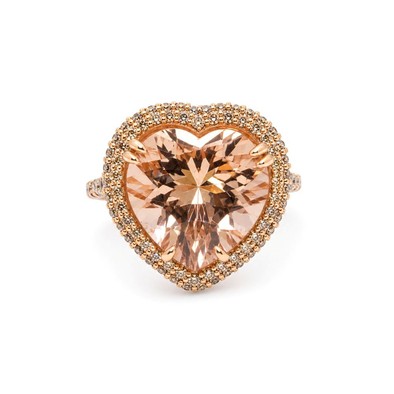 Inel Aur Roz 18k, Morganit 6.90 Ct, Diamante Naturale Champagne 1.01 Ct VS