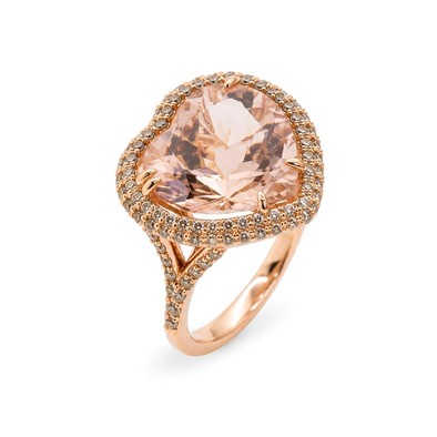 Inel Aur Roz 18k, Morganit 6.90 Ct, Diamante Naturale Champagne 1.01 Ct VS