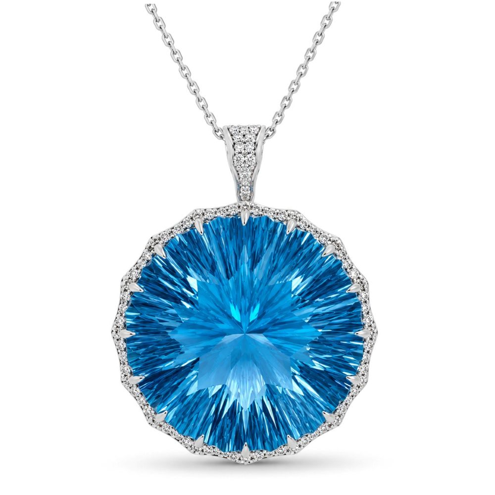 Pandantiv Aur Alb 14k, Swiss Topaz 102 Ct , Diamante Naturale 0.75 Ct FG/VS