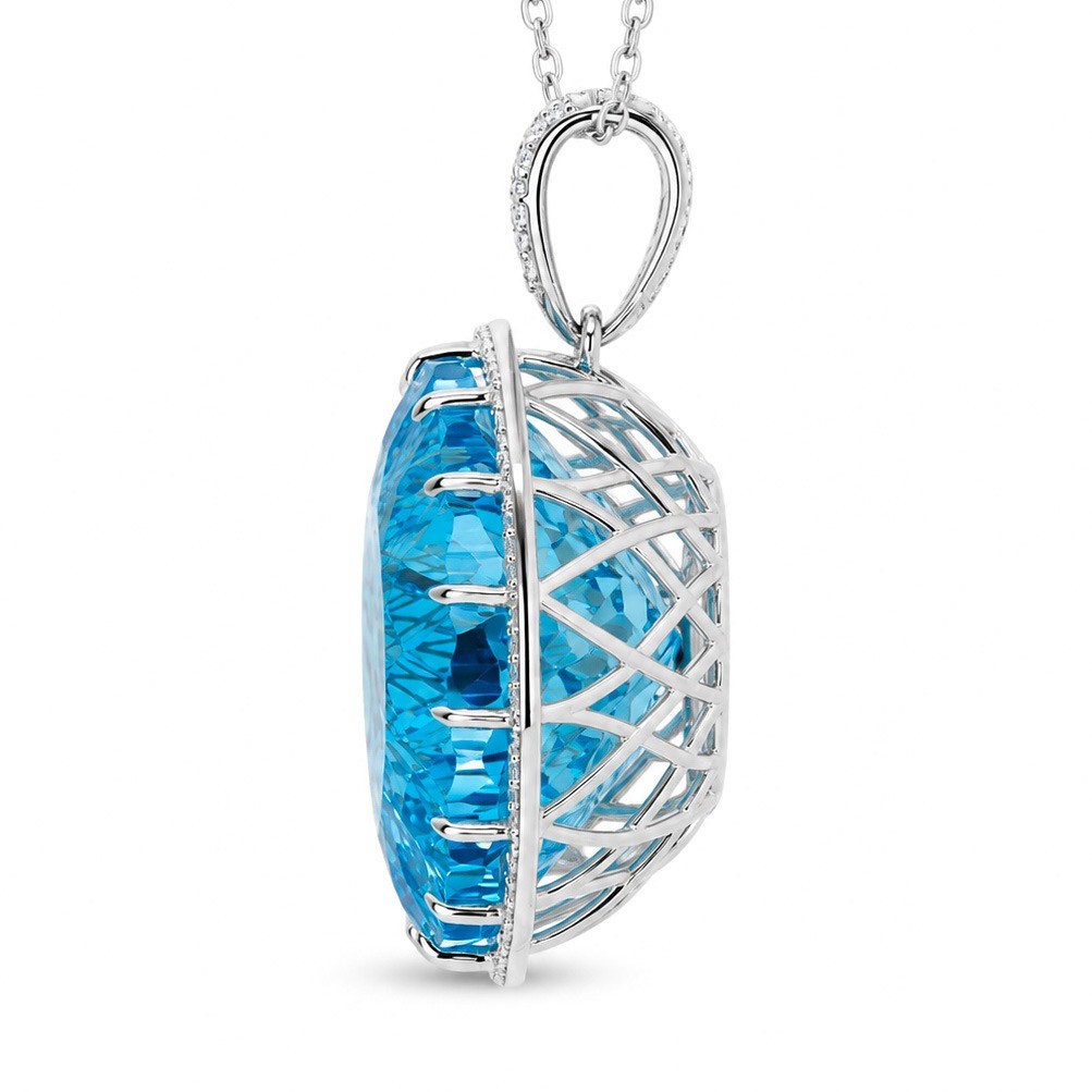 Pandantiv Aur Alb 14k, Swiss Topaz 102 Ct , Diamante Naturale 0.75 Ct FG/VS
