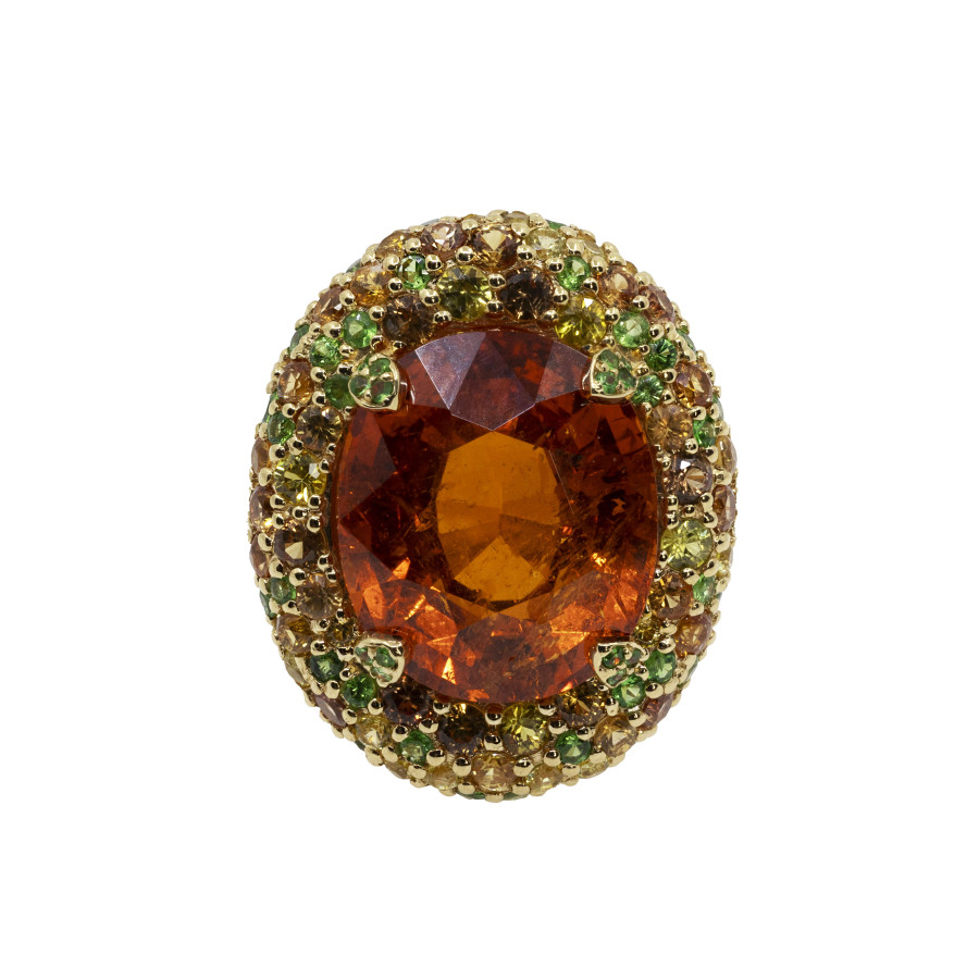  Inel Aur 18k, Spesartit 3 ct, Safire Fancy 2.21 ct 1