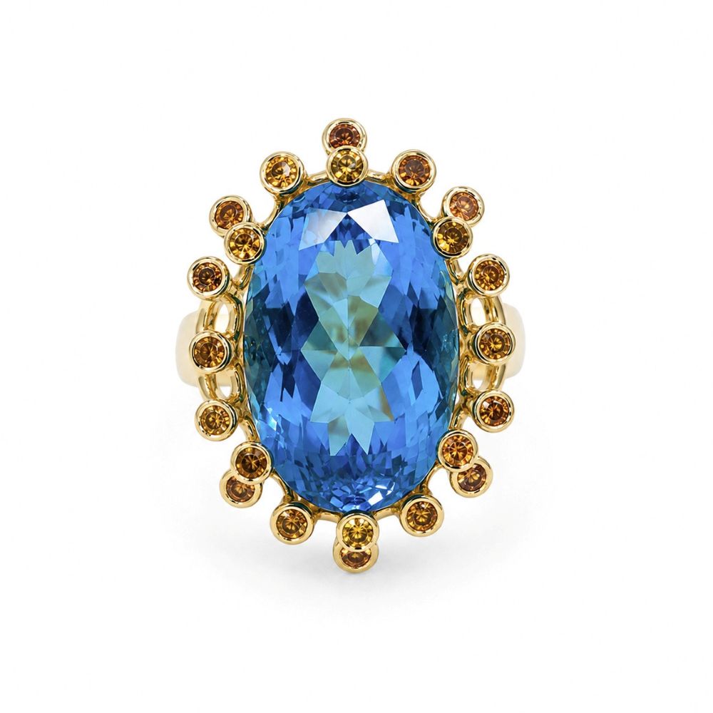 Inel Aur Galben 18k, Swiss Topaz 30.78 Ct , Safire Orange 0.78 Ct