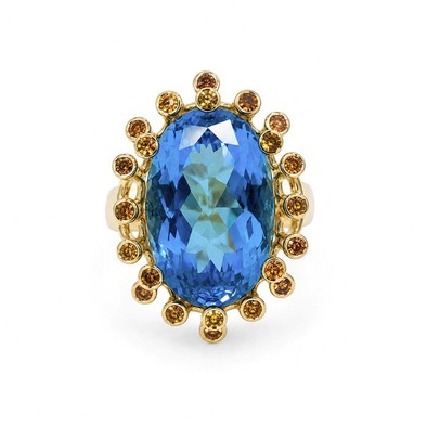 Inel Aur Galben 18k, Swiss Topaz 30.78 Ct , Safire Orange 0.78 Ct