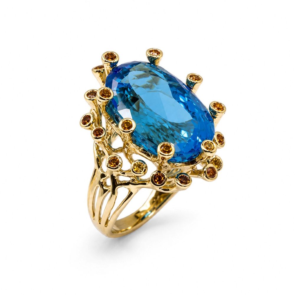 Inel Aur Galben 18k, Swiss Topaz 30.78 Ct , Safire Orange 0.78 Ct