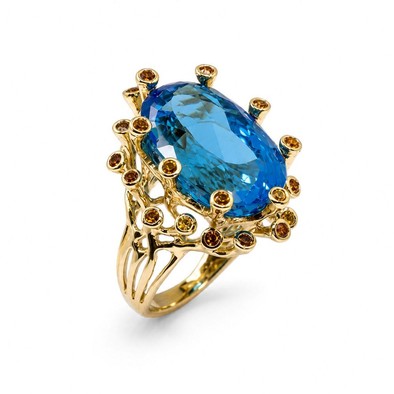 Inel Aur Galben 18k, Swiss Topaz 30.78 Ct , Safire Orange 0.78 Ct