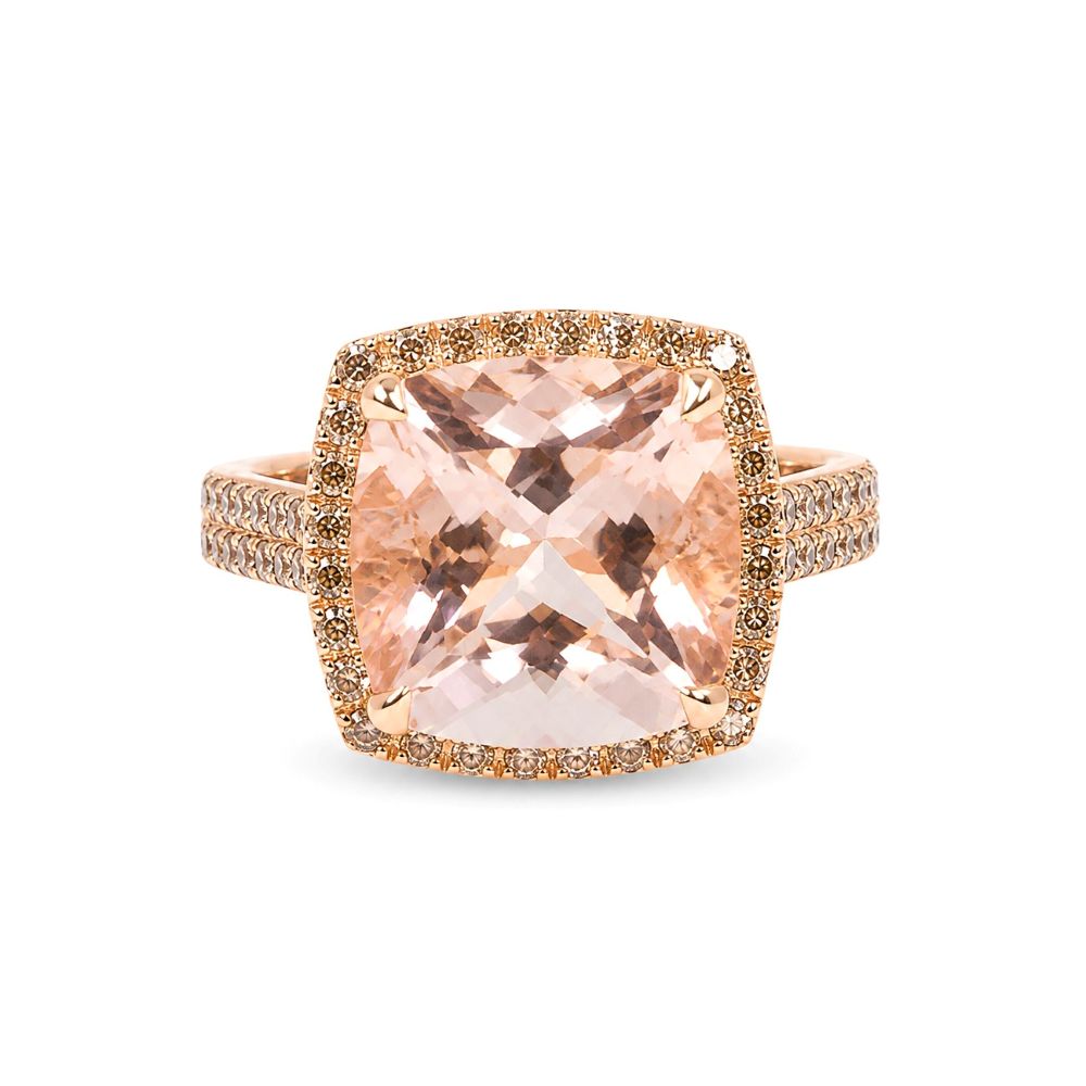 Inel Aur Roz 18k, Morganit 7.00 Ct, Diamante Naturale Champagne 0.86 Ct VS