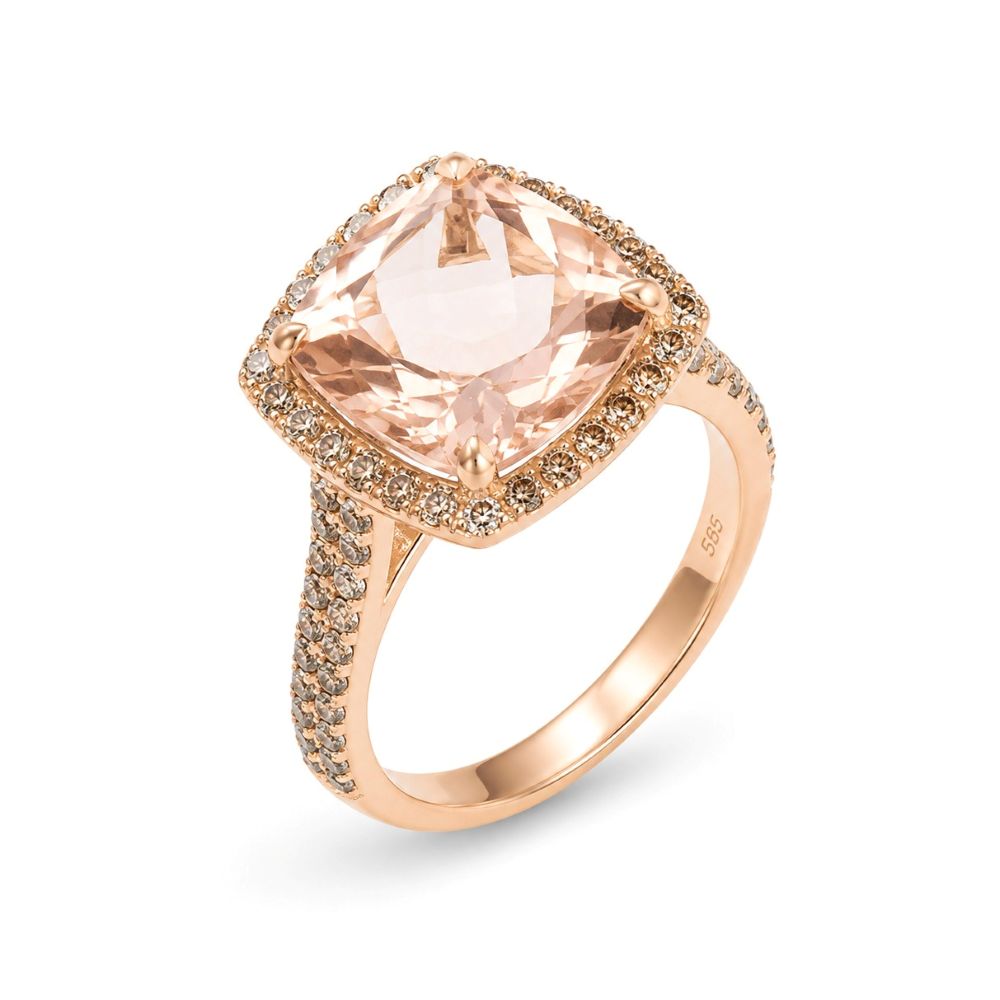 Inel Aur Roz 18k, Morganit 7.00 Ct, Diamante Naturale Champagne 0.86 Ct VS
