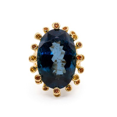 Inel Aur Galben 18k, London Topaz 25.40 Ct , Safire Orange 0.78 Ct