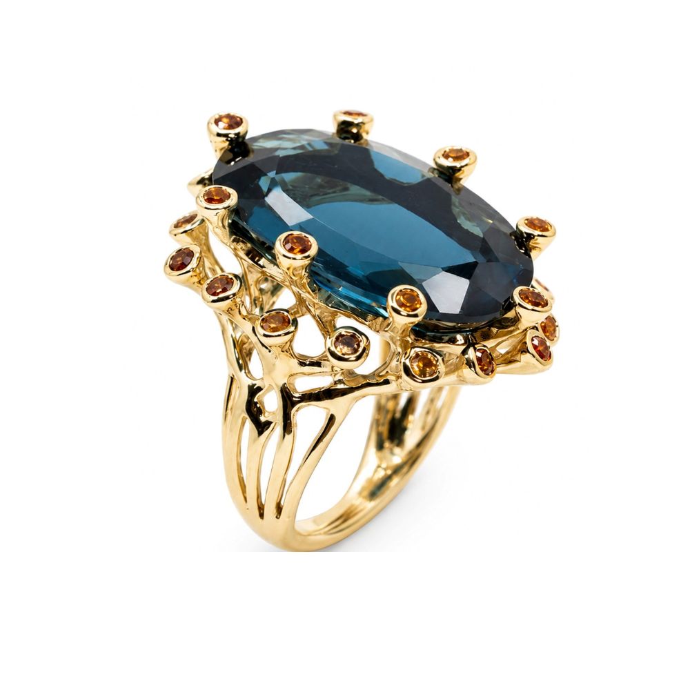 Inel Aur Galben 18k, London Topaz 25.40 Ct , Safire Orange 0.78 Ct