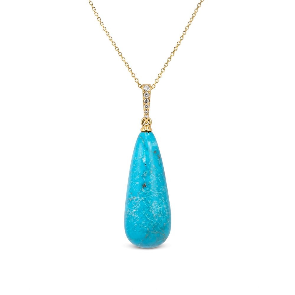 Pandantiv Aur Galben 18K, Turquoise 42 Ct , Diamante Naturale 0.10 Ct FG/VS