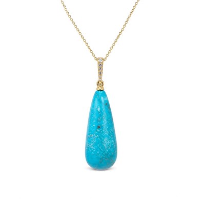 Pandantiv Aur Galben 18K, Turquoise 42 Ct , Diamante Naturale 0.10 Ct FG/VS