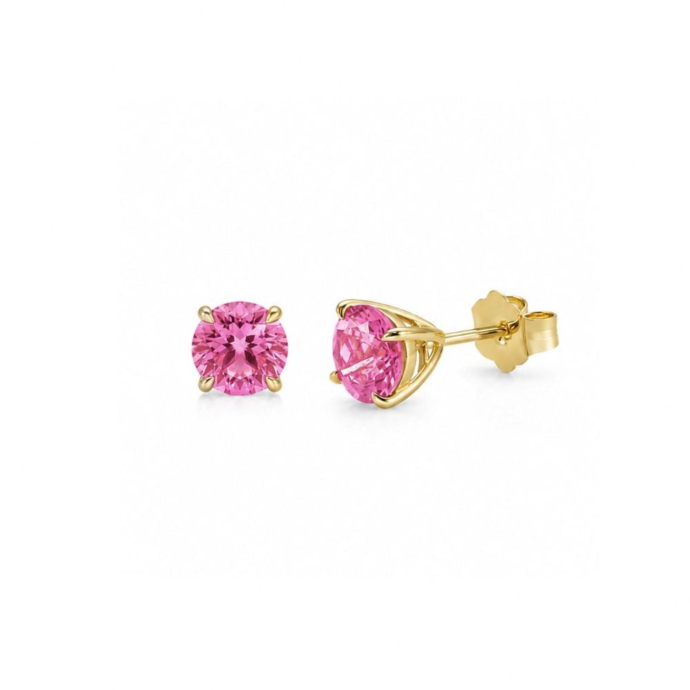 Cercei Aur Galben 14k, Turmalina Roz 2.00 Ct