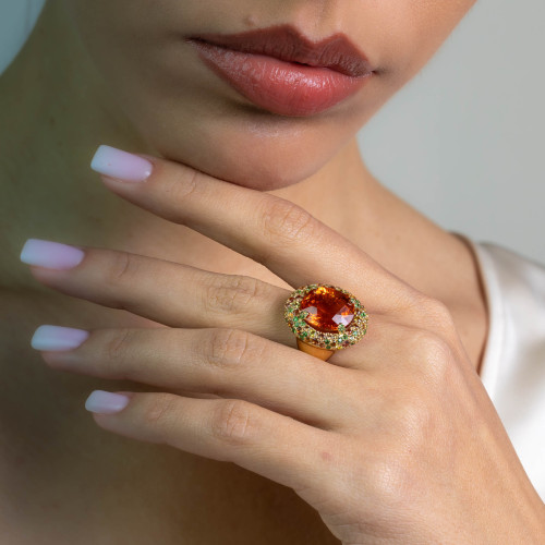  Inel Aur 18k, Spesartit 3 ct, Safire Fancy 2.21 ct 4