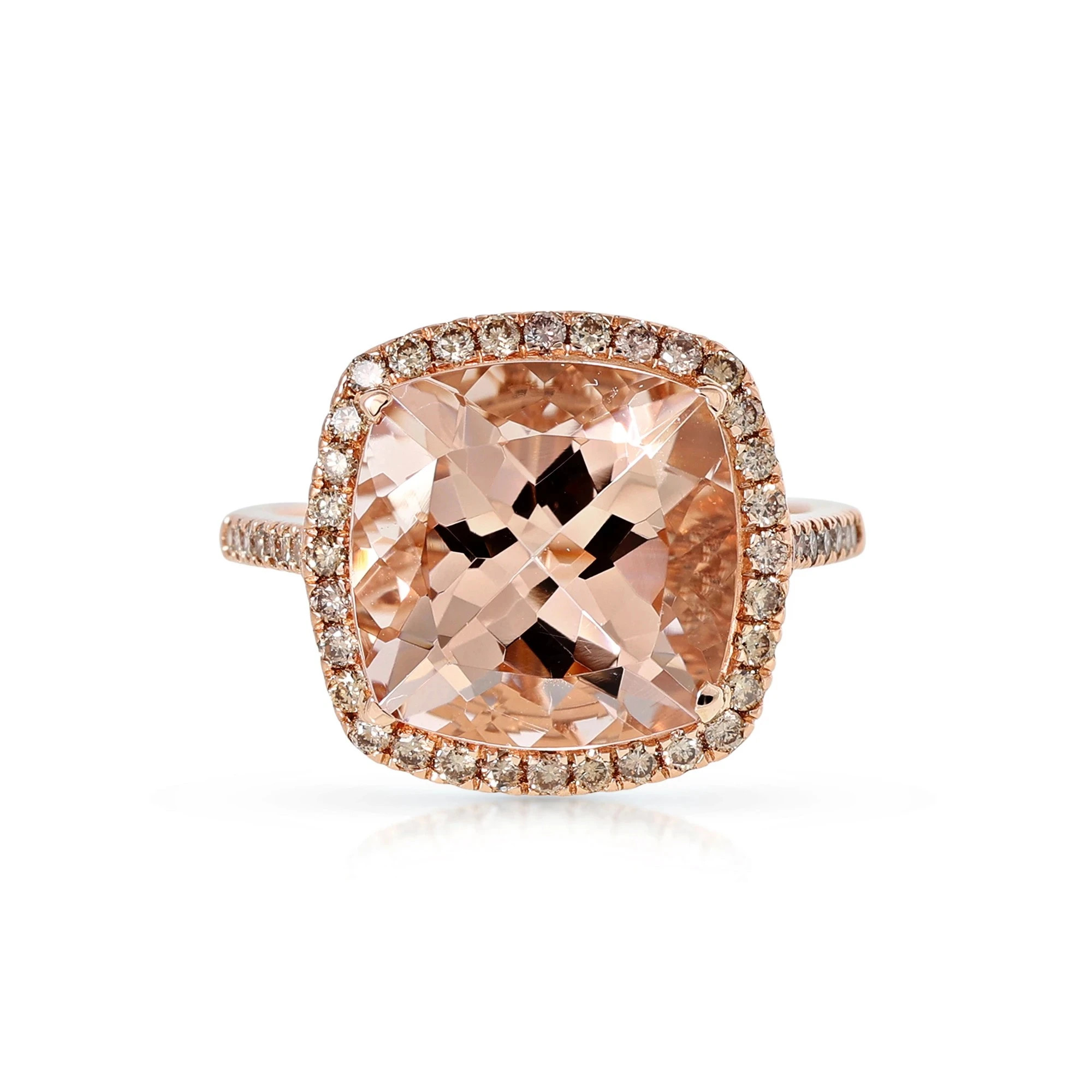 Inel Aur Roz 18k, Morganit 6.85 Ct, Diamante Naturale Champagne 0.75 Ct VS