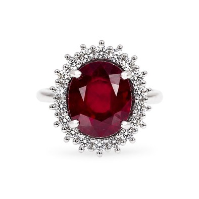 Inel Aur Alb 18k, Rubin Incalzit 4.00 Ct, Diamante Naturale 1.34 Ct FG/VS