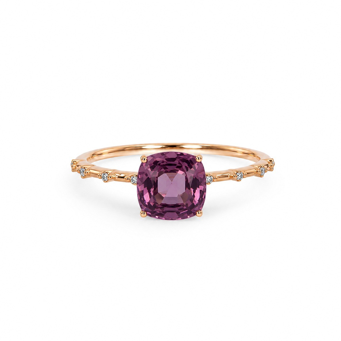 Inel Aur Roz 18k, Spinel 1.80 Ct , Diamante Naturale Champagne 0.12 Ct VS