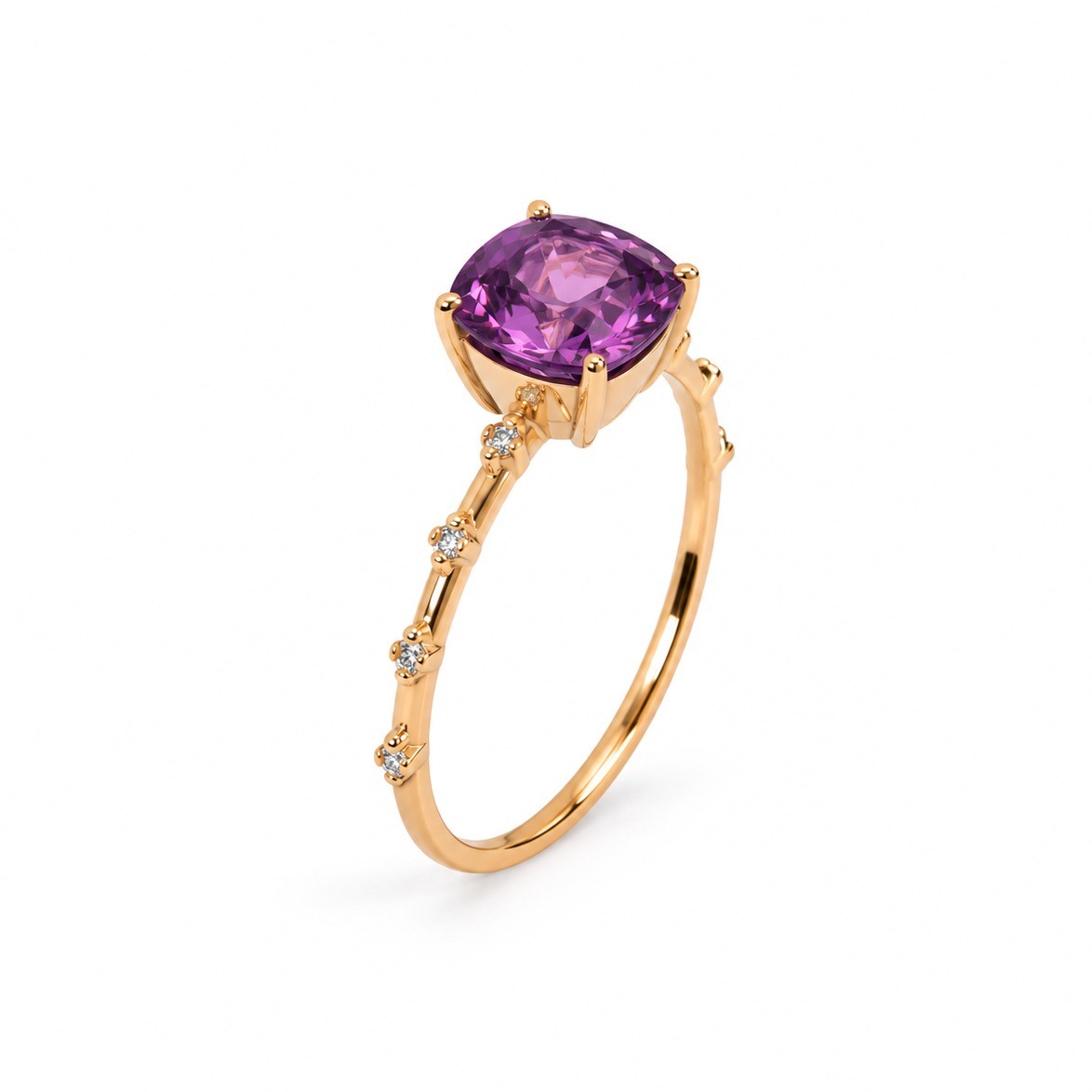 Inel Aur Roz 18k, Spinel 1.80 Ct , Diamante Naturale Champagne 0.12 Ct VS