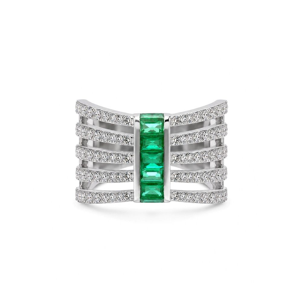 Inel Aur Alb 14k, Smaralde 0.66 Ct , Diamante Naturale 1.61 Ct FG/VS