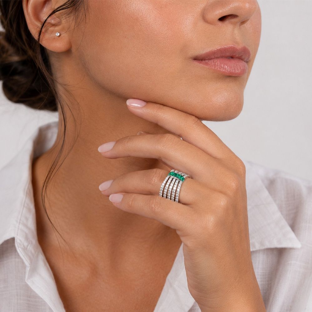Inel Aur Alb 14k, Smaralde 0.66 Ct , Diamante Naturale 1.61 Ct FG/VS