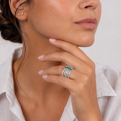 Inel Aur Alb 14k, Smaralde 0.66 Ct , Diamante Naturale 1.61 Ct FG/VS